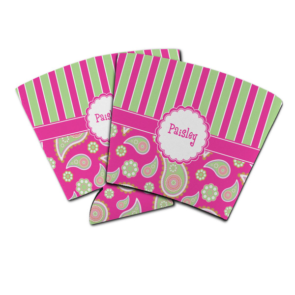 Custom Pink & Green Paisley and Stripes Party Cup Sleeve (Personalized)