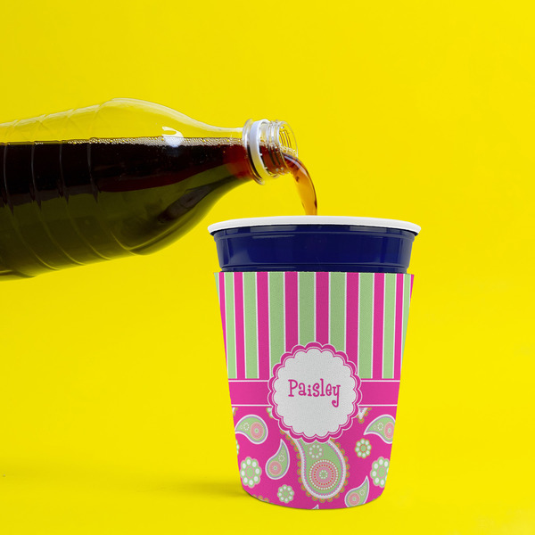 Pink & Green Paisley and Stripes Party Cup Sleeves - without bottom - Lifestyle