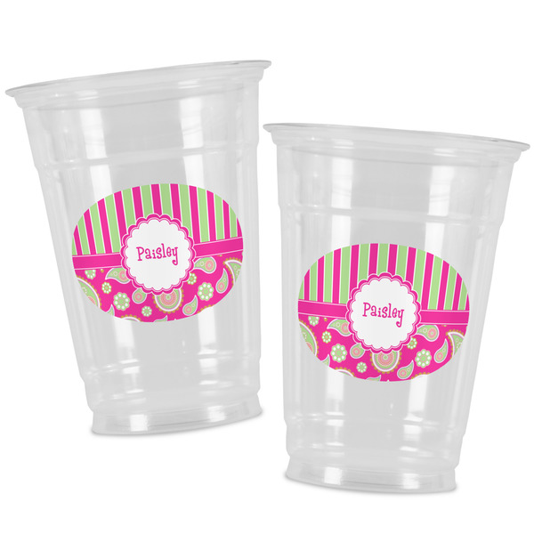 Pink & Green Paisley and Stripes Party Cups - 16oz - Alt View