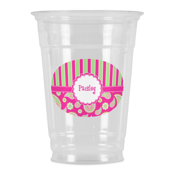 Custom Pink & Green Paisley and Stripes Party Cups - 16oz (Personalized)