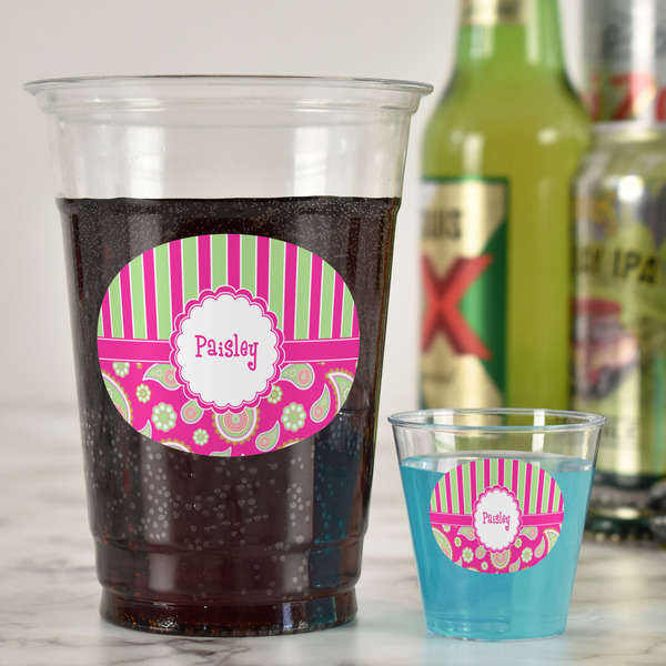 Pink & Green Paisley and Stripes Party Cups - 16oz - In Context