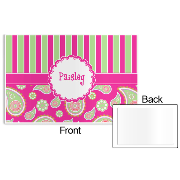 Pink & Green Paisley and Stripes Disposable Paper Placemat - Front & Back