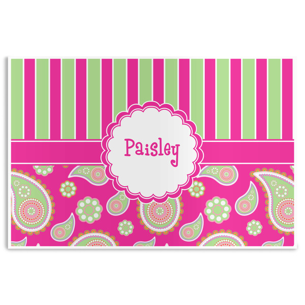 Custom Pink & Green Paisley and Stripes Disposable Paper Placemats (Personalized)