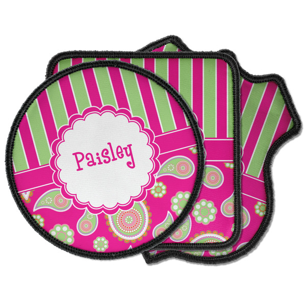 Custom Pink & Green Paisley and Stripes Iron on Patches (Personalized)