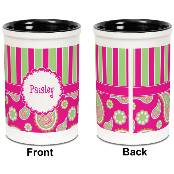 Pink & Green Paisley and Stripes Pencil Holder - Black - approval