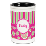 Pink & Green Paisley and Stripes Ceramic Pencil Holders - Black