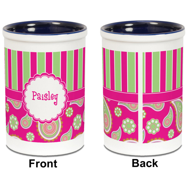 Pink & Green Paisley and Stripes Pencil Holder - Blue - approval