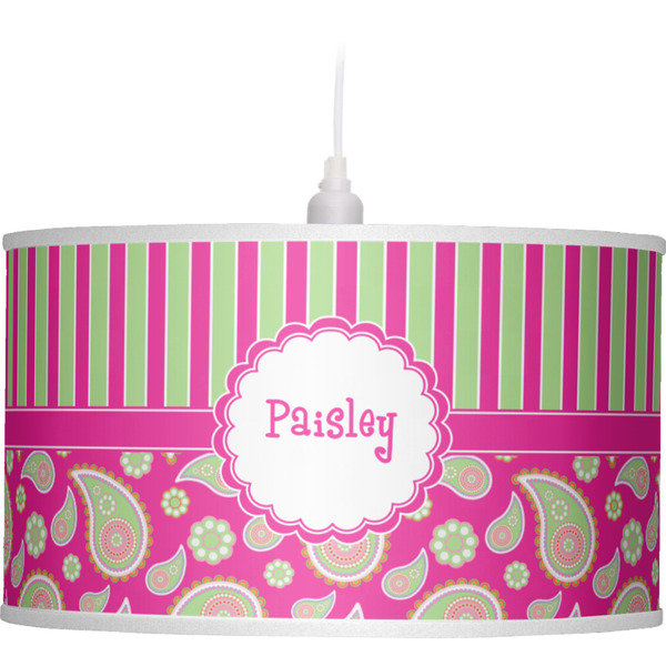 Pink & Green Paisley and Stripes Pendant Lamp Shade