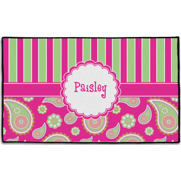 Custom Pink & Green Paisley and Stripes Door Mat - 60"x36" (Personalized)