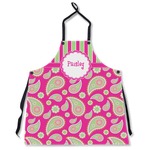 Pink & Green Paisley and Stripes Apron Without Pockets w/ Name or Text