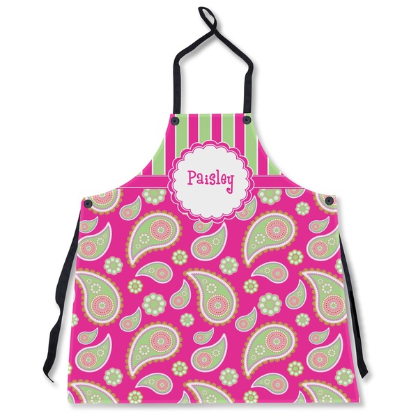 Custom Pink & Green Paisley and Stripes Apron Without Pockets w/ Name or Text