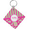 Pink & Green Paisley and Stripes Personalized Diamond Key Chain