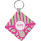 Pink & Green Paisley and Stripes Diamond Plastic Keychain w/ Name or Text