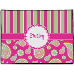 Pink & Green Paisley and Stripes Door Mat - 24"x18" (Personalized)
