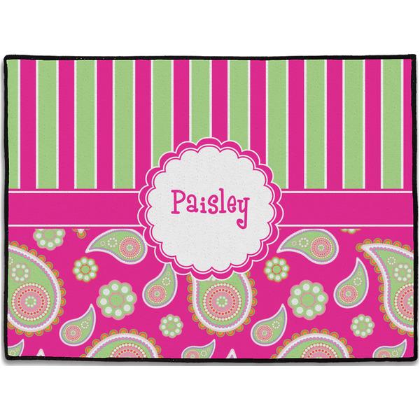 Custom Pink & Green Paisley and Stripes Door Mat (Personalized)