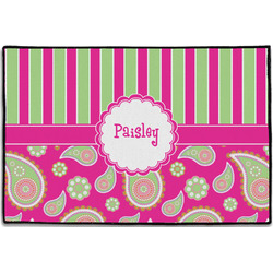 Pink & Green Paisley and Stripes Door Mat - 36"x24" (Personalized)