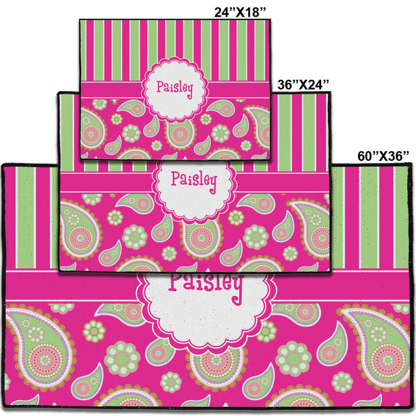 Pink & Green Paisley and Stripes Personalized Door Mat - Group Parent IMF