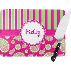 Pink & Green Paisley and Stripes Rectangular Glass Cutting Board - Medium - 11"x8" (Personalized)