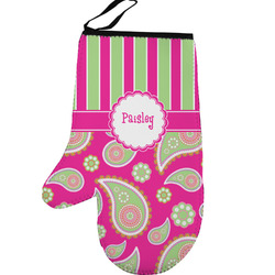 Pink & Green Paisley and Stripes Left Oven Mitt (Personalized)