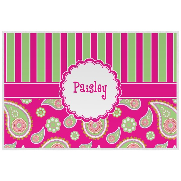 Custom Pink & Green Paisley and Stripes Laminated Placemat w/ Name or Text