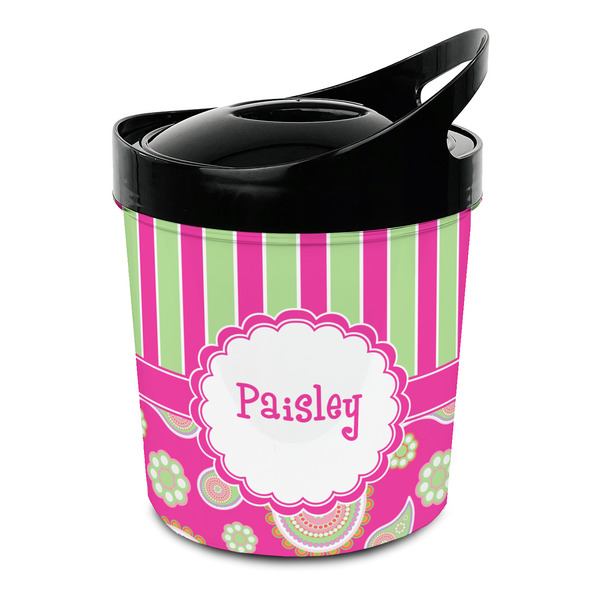 Custom Pink & Green Paisley and Stripes Plastic Ice Bucket (Personalized)