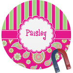 Pink & Green Paisley and Stripes Round Fridge Magnet (Personalized)