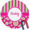 Pink & Green Paisley and Stripes Personalized Round Fridge Magnet