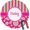 Pink & Green Paisley and Stripes Round Fridge Magnet (Personalized)