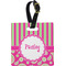 Pink & Green Paisley and Stripes Plastic Luggage Tag - Square w/ Name or Text