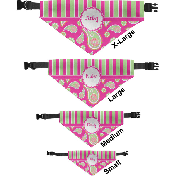 Pink & Green Paisley and Stripes Pet Bandana Sizes