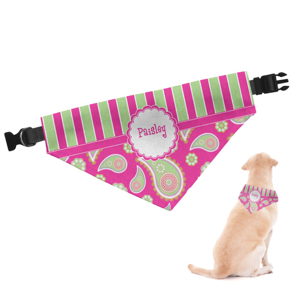 Custom Pink & Green Paisley and Stripes Dog Bandana - XLarge (Personalized)