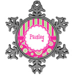 Pink & Green Paisley and Stripes Vintage Snowflake Ornament (Personalized)