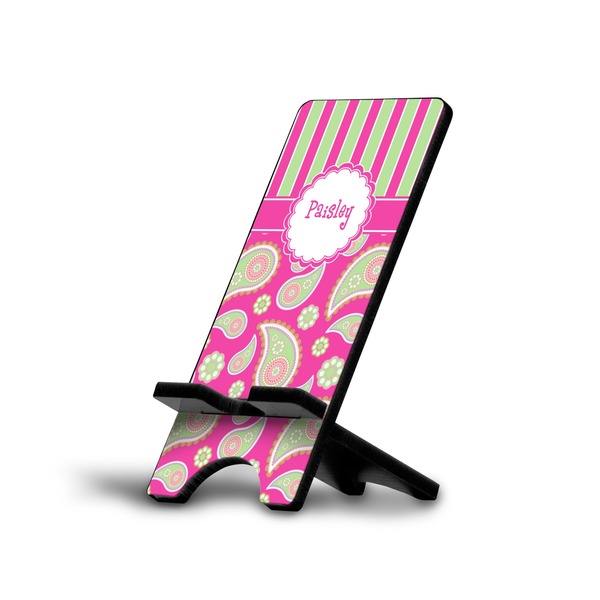Custom Pink & Green Paisley and Stripes Cell Phone Stand (Large) (Personalized)