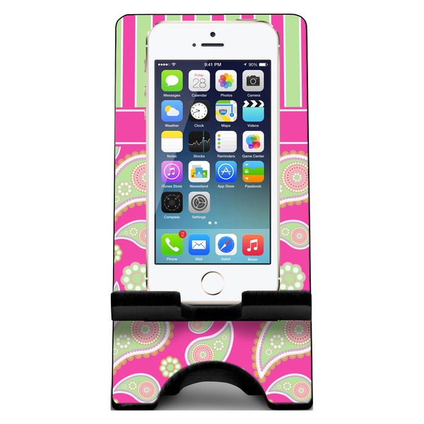Pink & Green Paisley and Stripes Phone Stand w/ Phone