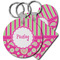 Pink & Green Paisley and Stripes Plastic Keychain (Personalized)