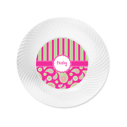 Pink & Green Paisley and Stripes Plastic Party Appetizer & Dessert Plates - 6" (Personalized)