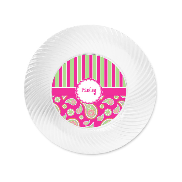 Pink & Green Paisley and Stripes Plastic Party Appetizer & Dessert Plates - Approval
