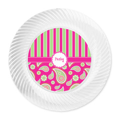 Pink & Green Paisley and Stripes Plastic Party Dinner Plates - 10" (Personalized)