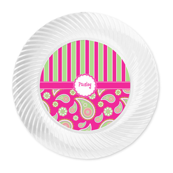 Pink & Green Paisley and Stripes Plastic Party Dinner Plates - Approval