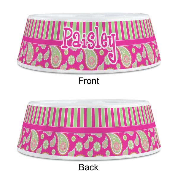 Pink & Green Paisley and Stripes Plastic Pet Bowls - Medium - APPROVAL
