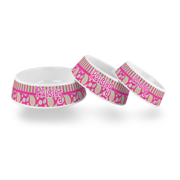Pink & Green Paisley and Stripes Plastic Pet Bowls - PARENT MAIN