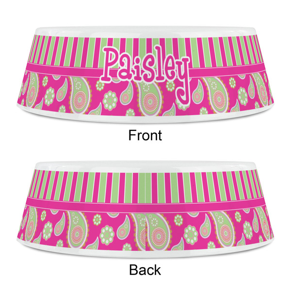 Pink & Green Paisley and Stripes Plastic Pet Bowls - Small - APPROVAL
