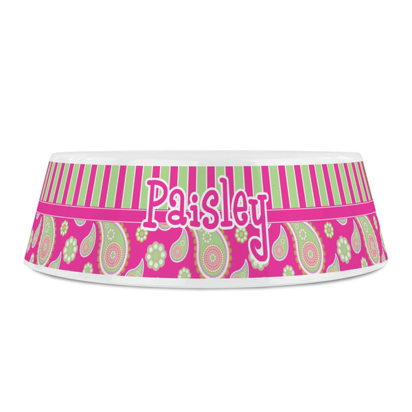 Pink & Green Paisley and Stripes Plastic Pet Bowls - Small - FRONT