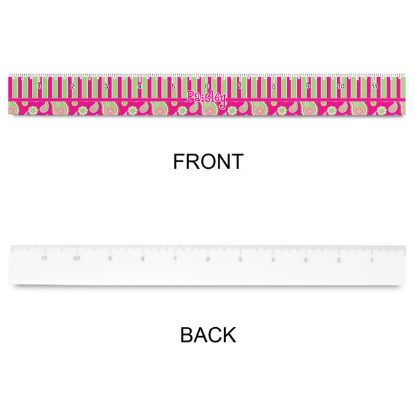 Pink & Green Paisley and Stripes Plastic Ruler - 12" - APPROVAL