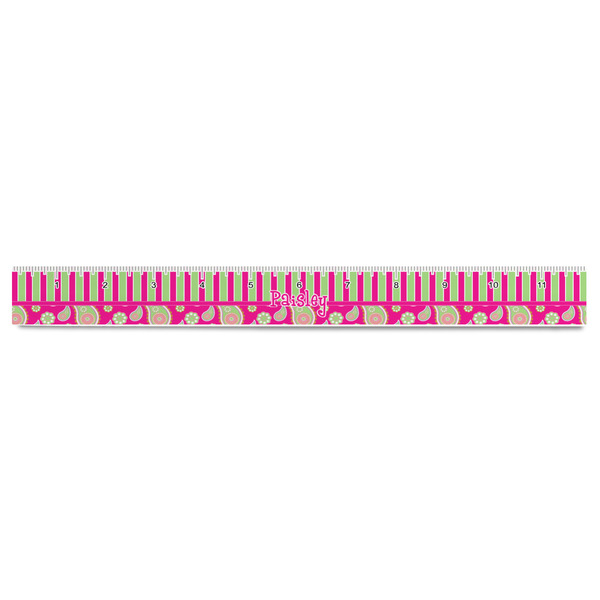 Pink & Green Paisley and Stripes Plastic Ruler - 12" - FRONT