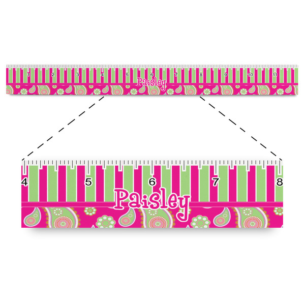 Custom Pink & Green Paisley and Stripes Plastic Ruler - 12" (Personalized)