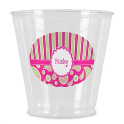 Pink & Green Paisley and Stripes Plastic Shot Glass (Personalized)