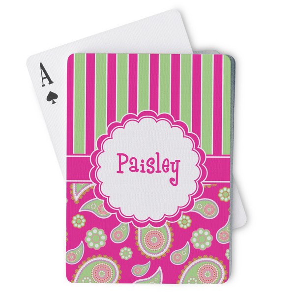 Custom Pink & Green Paisley and Stripes Playing Cards (Personalized)
