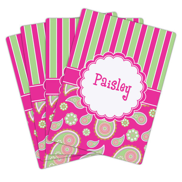 Pink & Green Paisley and Stripes Playing Cards - Hand Back View