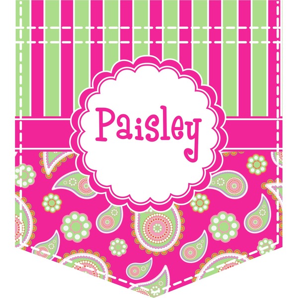 Custom Pink & Green Paisley and Stripes Iron On Faux Pocket (Personalized)